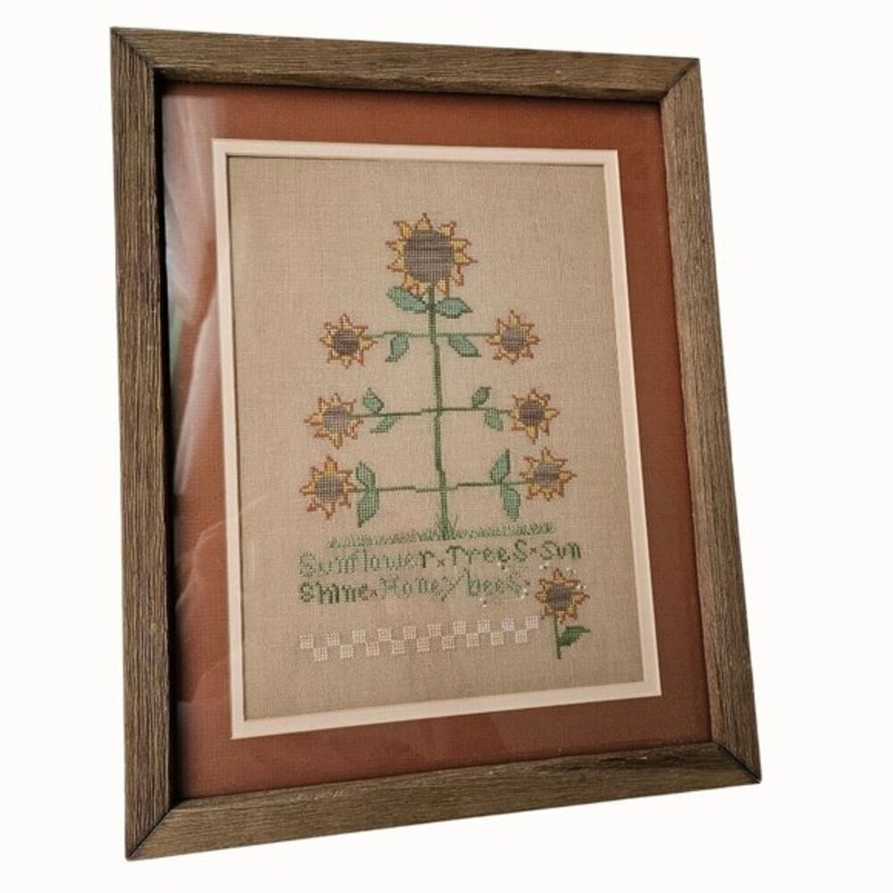 Sunflower Tree Cross Stitch Framed Mat COMPLETED Fanci That Stitching Wall Art